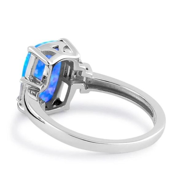 925 STERLING SILVER Lab Created Blue Lavender Fire Opal & CZ Ring - Picture 12 of 13